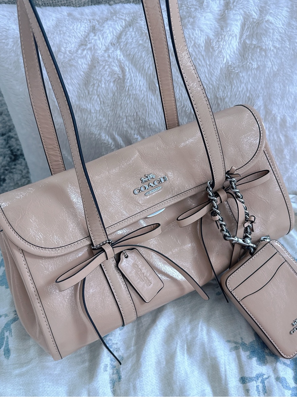 COACH Bridget Bow Shoulder Bag in Light Sand with Matching Wallet Charm